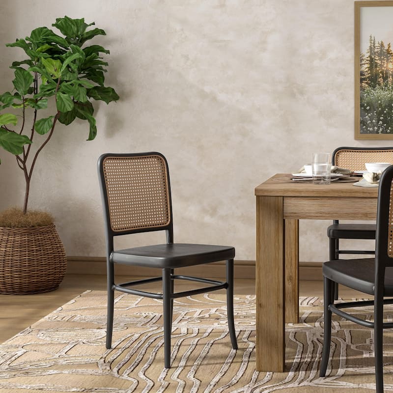 NPD Furniture Sonora Rattan Dining Side Chair Wood Seat