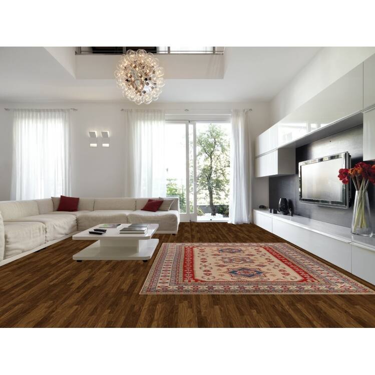 Hand Knotted Oriental 100% Wool Carpet Traditional Geometric Beige & Ivories Kazak Area Rug - 12' 3'' X 9' 0''