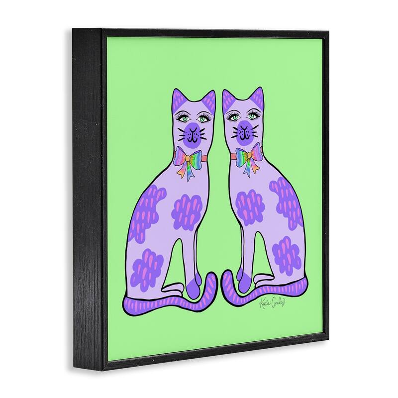 Stupell Purple Cats on Green Framed Giclee Art Design By Katie Conley