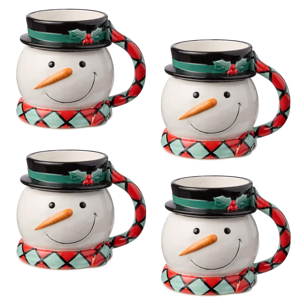 Certified International Christmas Whimsy Snowman Set of 4 3-D Mugs 17 oz.