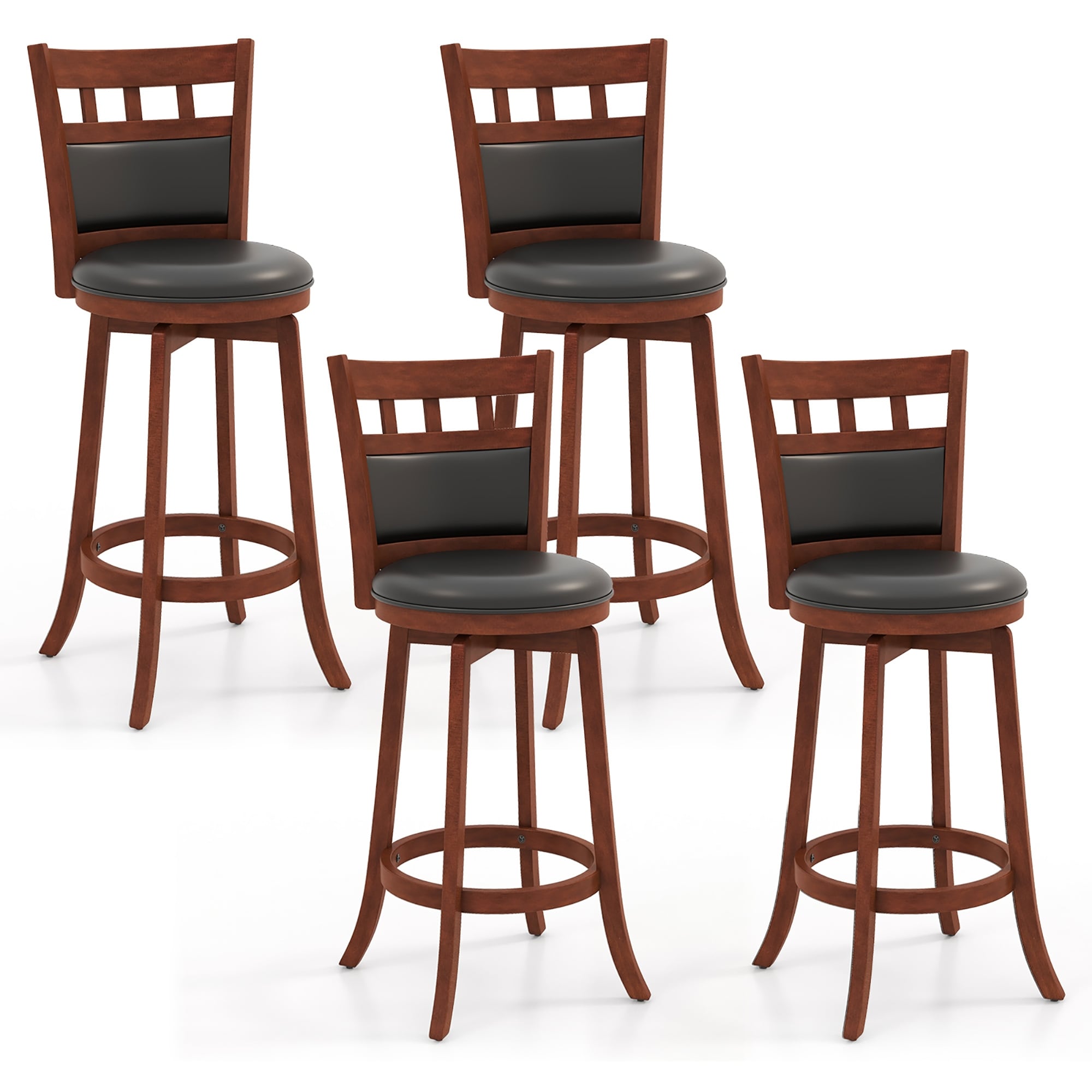 Gymax Wood Swivel Bar Stools Set of 4 w/ Faux Leather Upholstered Seat