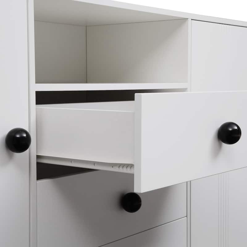 White 30 in. H Storage Cabinet with Adjustable Shelves, Modern Sideboard Buffet Cabinet with 3-Drawer and Doors