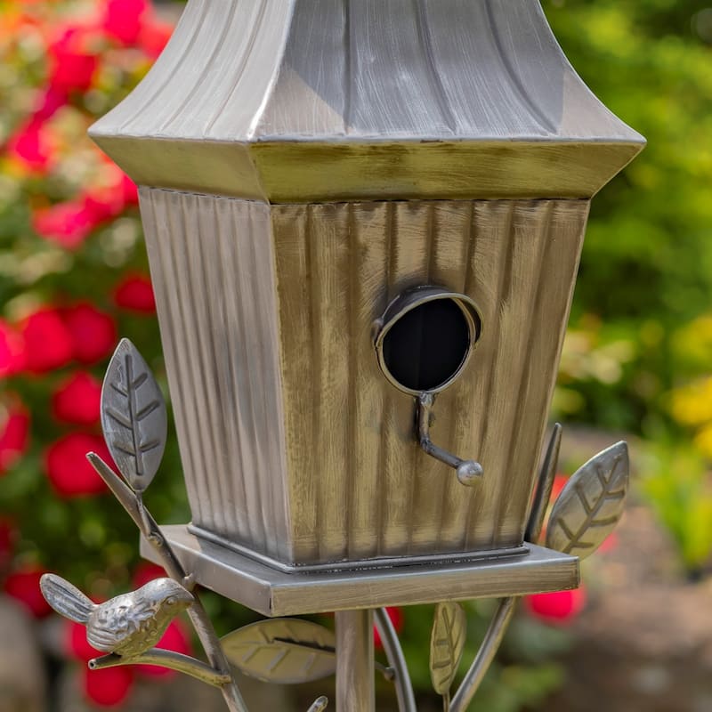 65.5" Tall Iron Birdhouse Stake "Riga" - 8.75" L x 7.75" W x 65.5" H