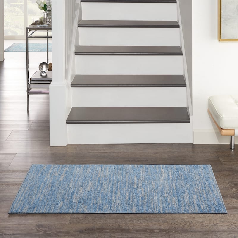 Nourison Essentials Solid Contemporary Indoor/Outdoor Area Rug - 2' x 4' Runner - Blue/Grey