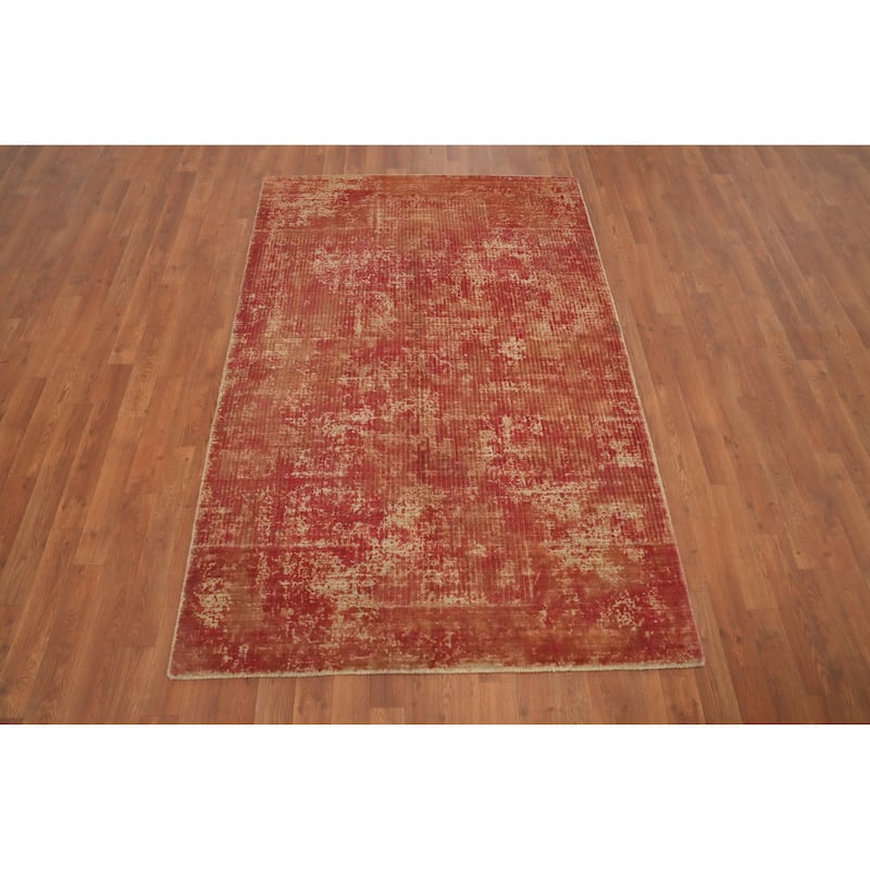 Hand Knotted Oriental Viscose Silk Carpet Modern Abstract Oranges & Rust Abstract Area Rug - 6' 2'' X 4' 1''