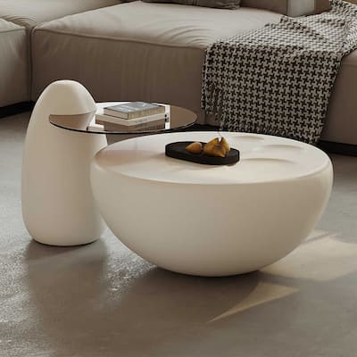 Nesting 42" Modern Round Creamy White Coffee Table, 2 pieces for Living Room - 62