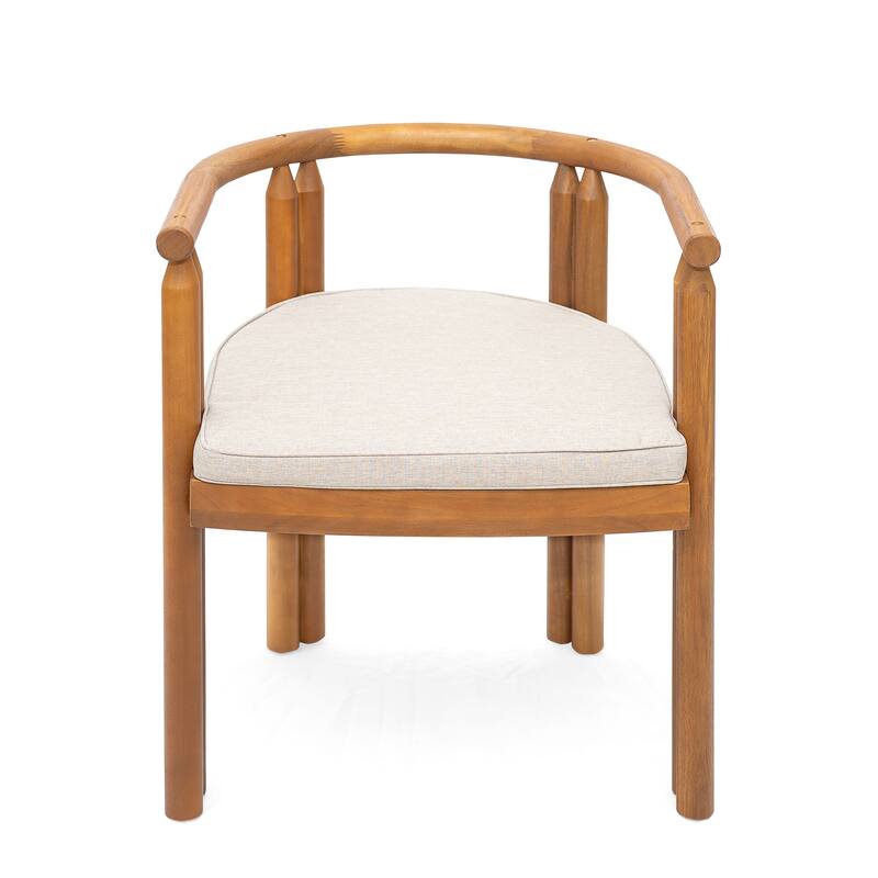 Roomfitters Cove Outdoor Acacia Wood Dining Chairs with Cushions, Teak Finish and Beige Set of 2