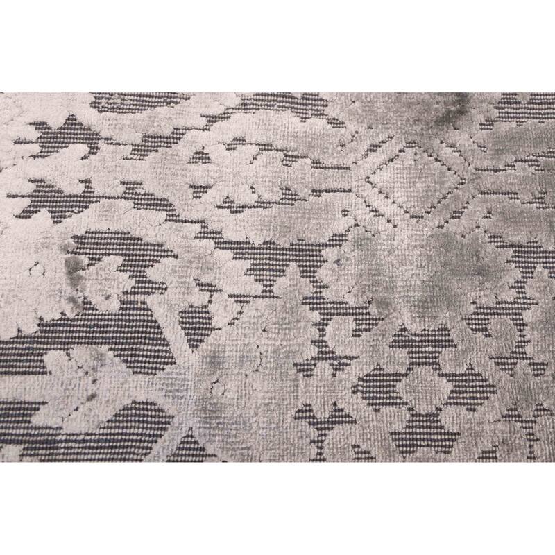ECARPETGALLERY Hand Loomed Elysian Light Grey Viscose, Wool Rug - 8'3 x 11'10