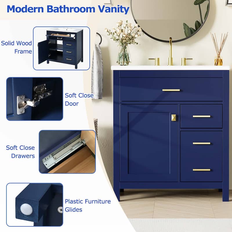 30-Inch Blue Bathroom Vanity with Ceramic Sink