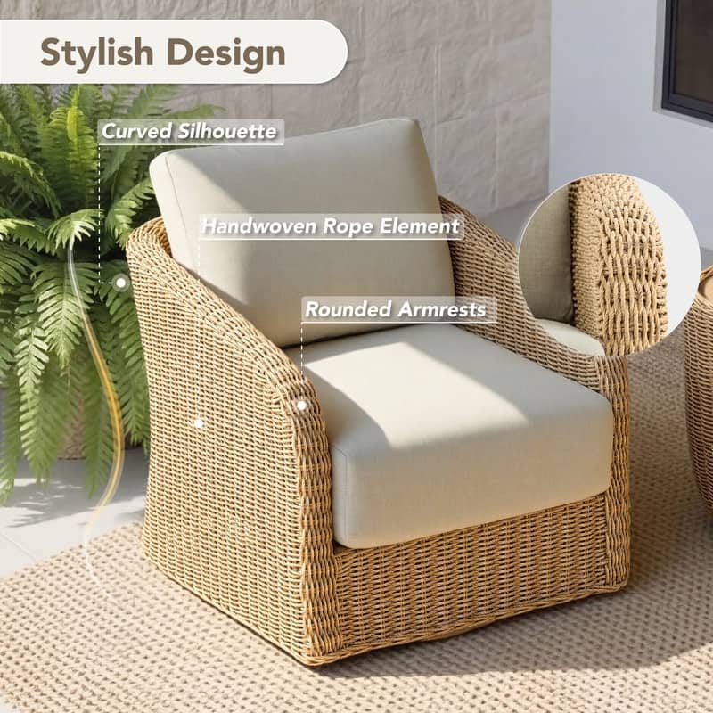 Spruce & Spring Patio Fruniture Outdoor Swivel Chair and Side Table