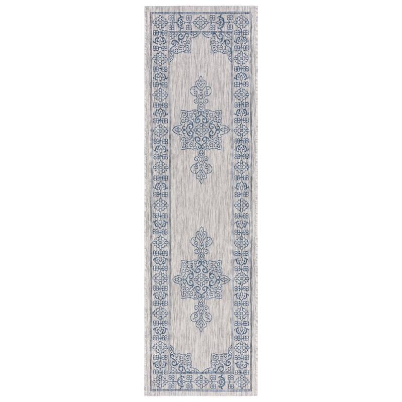 SAFAVIEH Courtyard Zikrija Indoor/ Outdoor Waterproof Patio Backyard Rug - 2'3" x 10' Runner - Grey/Navy