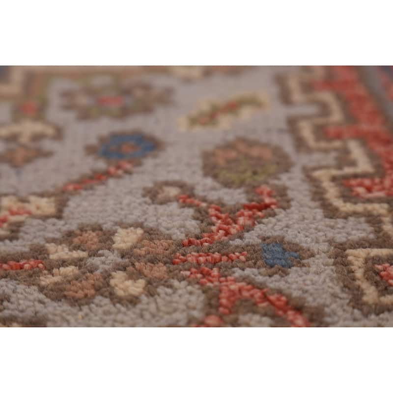 Hand Knotted Oriental 100% Wool Carpet Traditional Geometric Greys & Charcoal Heriz (serapi) Runner Rug - 8' 2'' X 2' 7''