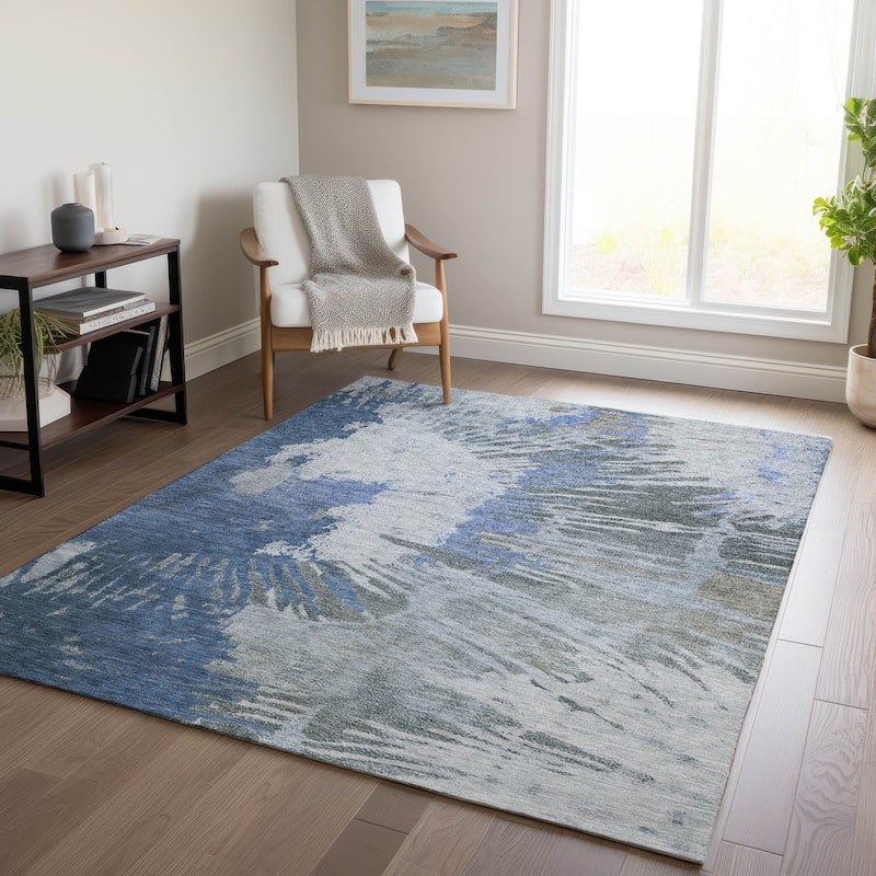 Machine Washable Indoor/ Outdoor Chantille Modern Burst Rug - Blue - 5' x 7'6"