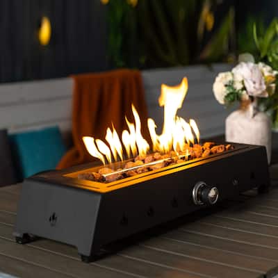 GDFStudio - Briar 28" Propane Tabletop Fire Pit with Glass Wind Guard, Quick Connect Hose, and Lava Rocks