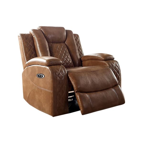 slide 2 of 5, Leatherette and Wood Power Recliner in Brown Finish
