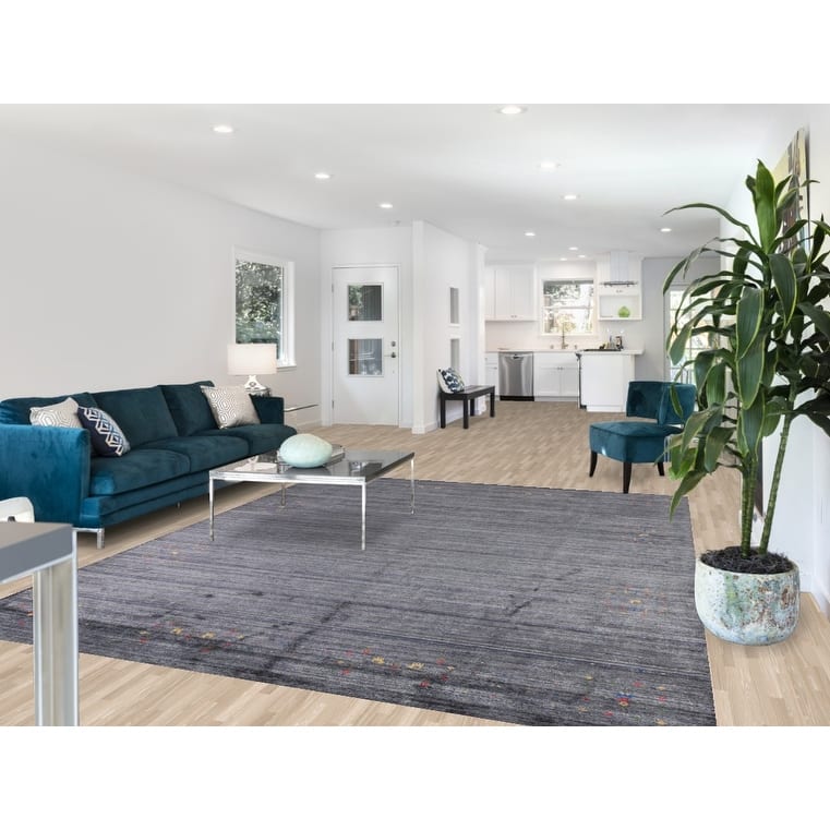 Grays & Blues Gabbeh Oriental Area Rug Handmade Silk Carpet - 7'11" x 9'9"