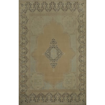 Hand Knotted Oriental 100% Wool Carpet Traditional Medallion Beige & Ivories Kerman Area Rug - 13' 8'' X 9' 9''