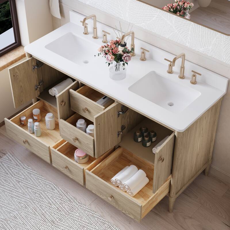 34''H Solid Wood Bathroom Vanity With Carrera White Quartz Top and Sink
