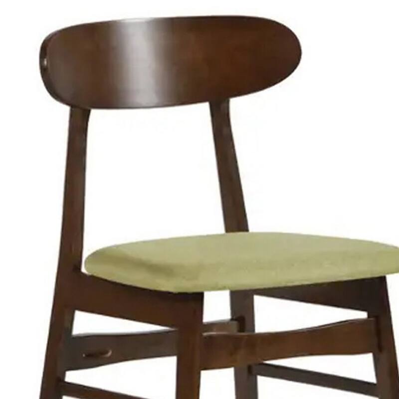 Bev 20 Inch Set of 2 Dining Chairs, Green Cushions, Dark Brown Rubberwood