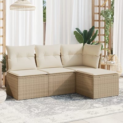 vidaXL Garden Sofa Set Beige PE rattan, powder-coated steel - 21.7 x 21.7 x 14.6