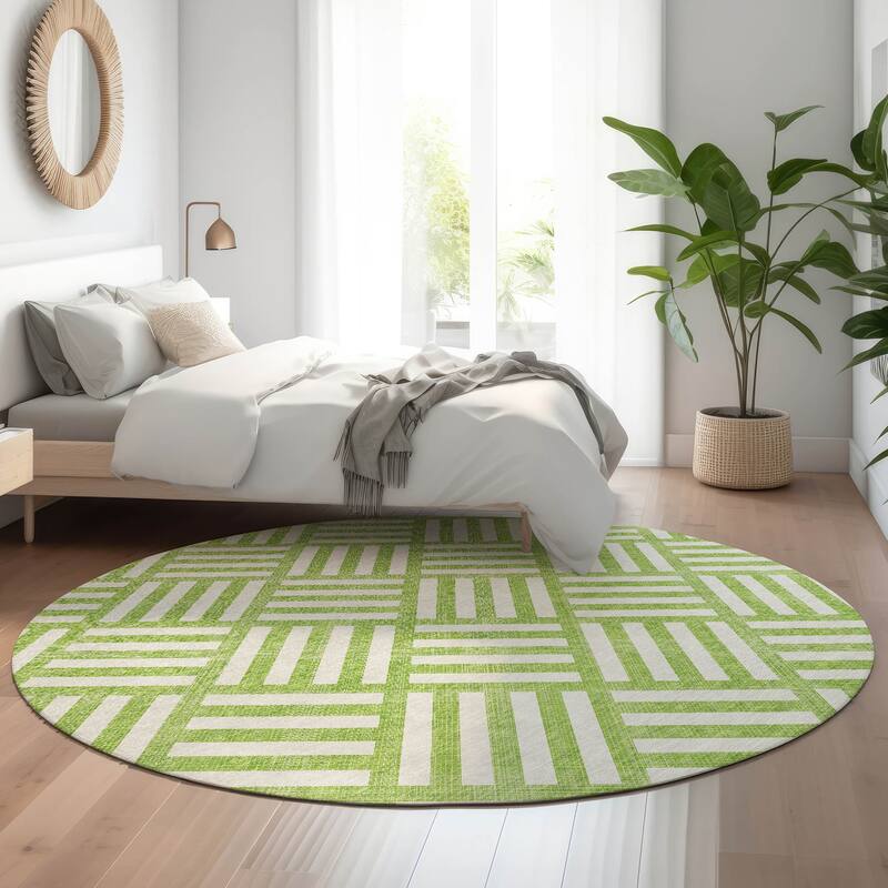 Premium Washable Super Soft Contemporary Mosaic Mayfield Rug - Lime - 8' x 8' - Round