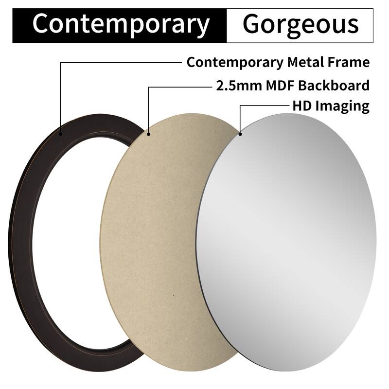 MacLuu Oval Oil Rubbed Bronze Black Wall Mirror - 29" x 29"