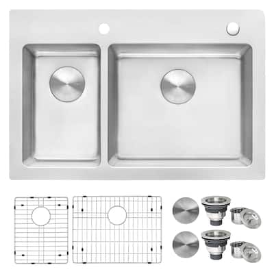 Ruvati 33 x 22 inch Drop-in Topmount Kitchen Sink 16 Gauge Stainless Steel 30/70 Double Bowl - RVM5176 - 8' x 11'
