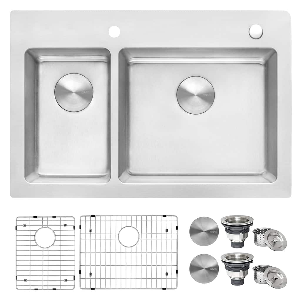Ruvati 33 x 22 inch Drop-in Topmount Kitchen Sink 16 Gauge Stainless Steel 30/70 Double Bowl - RVM5176 - 8' x 11'