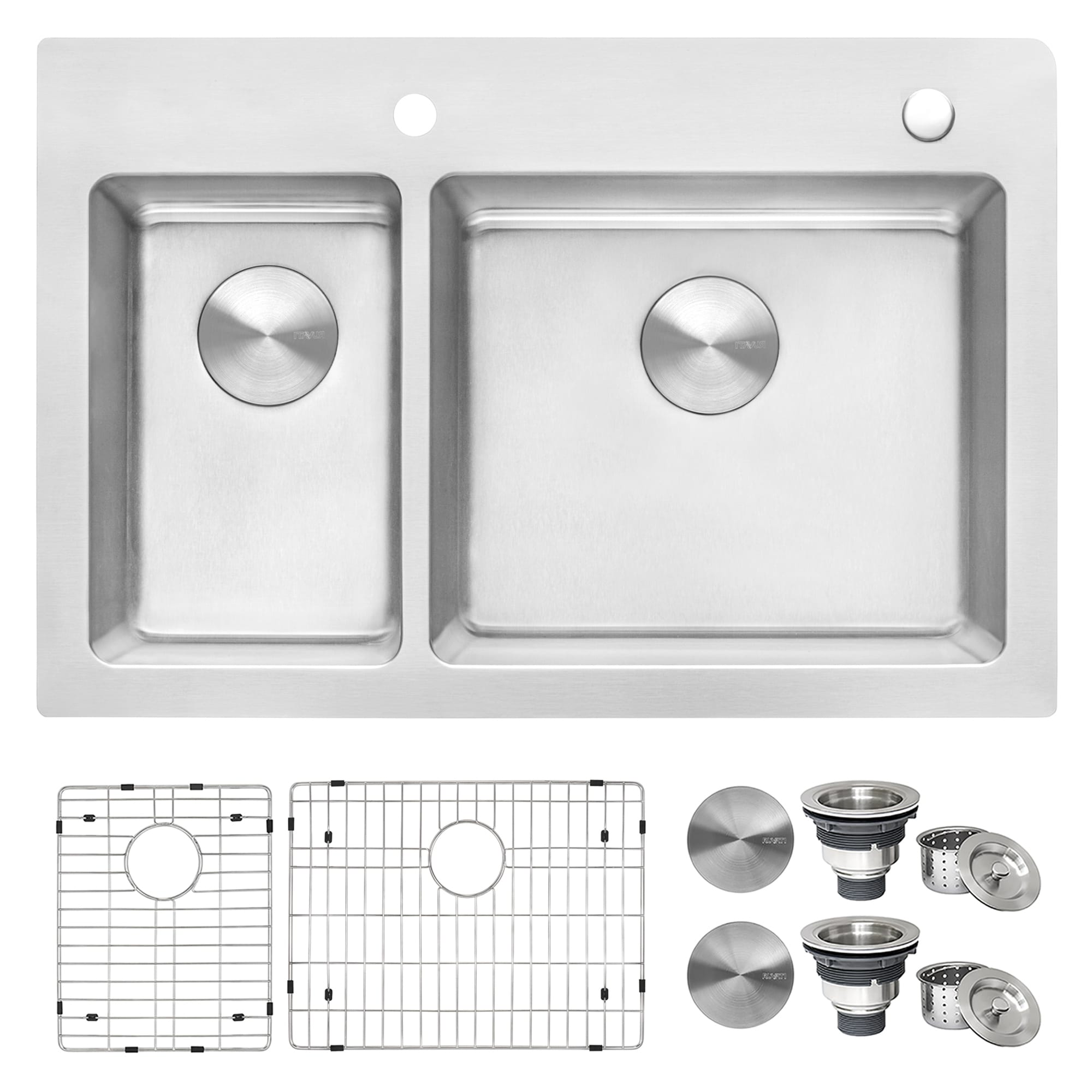 Ruvati 33 x 22 inch Drop-in Topmount Kitchen Sink 16 Gauge Stainless Steel 30/70 Double Bowl - RVM5176 - Silver - 8' x 11'