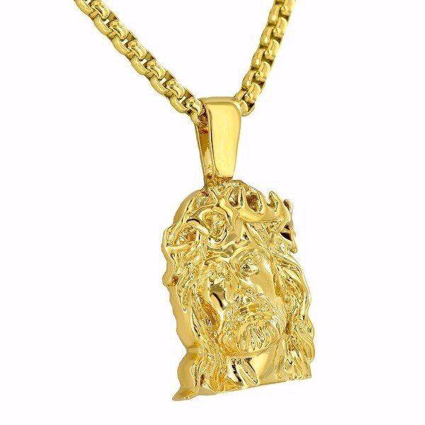 Mens Designer Pendant Jesus Face Charm 18K Gold Finish Free Stainless Steel Box Necklace