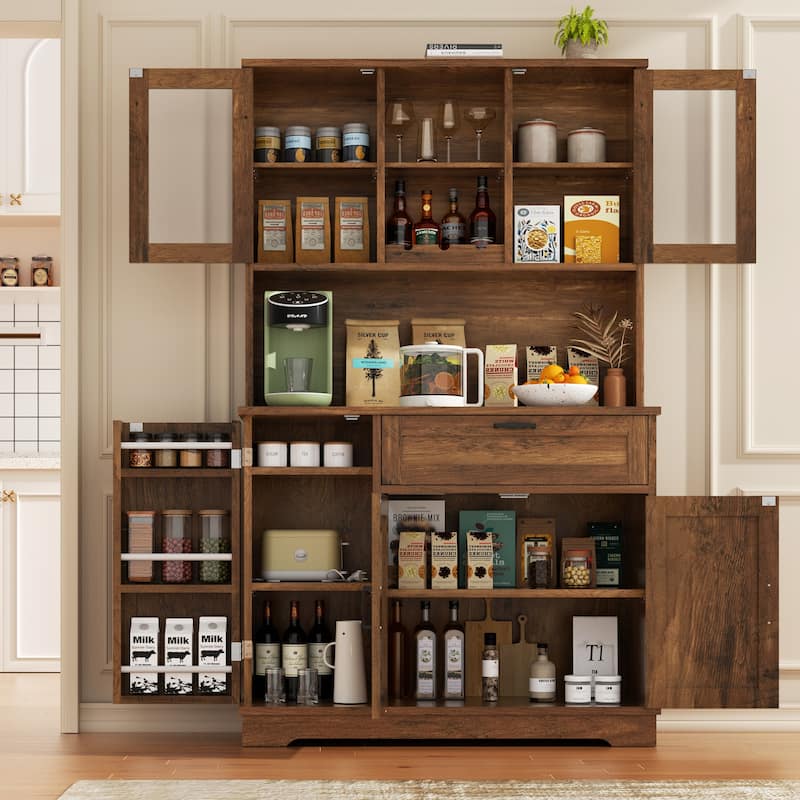 3-Door Storage Cabinet with Drawer & Adjustable Shelves - Freestanding Storage Organizer for Kitchen, Pantry, or Dining Room