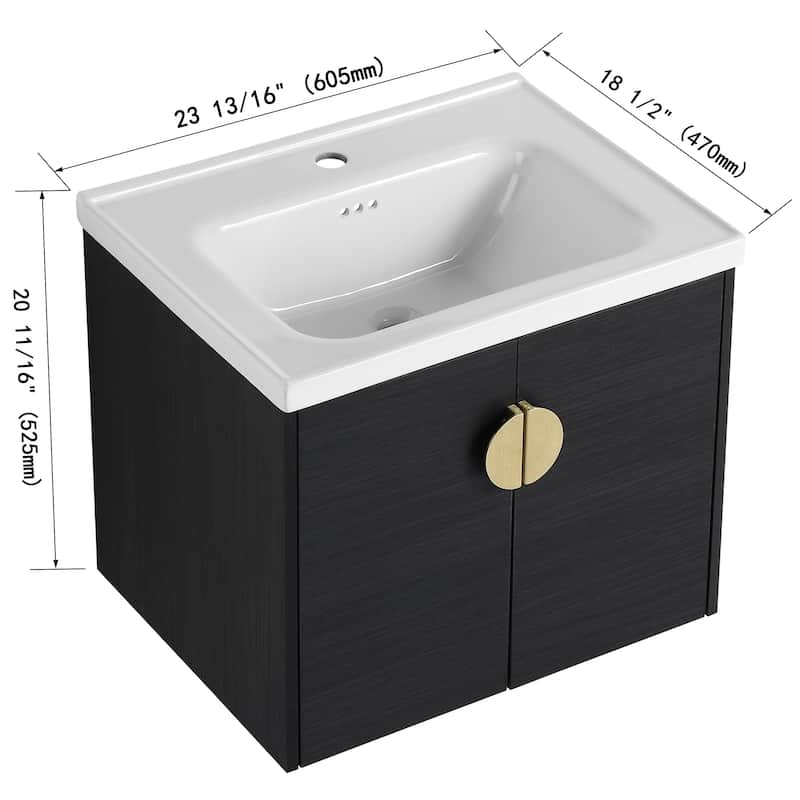 Bathroom Vanity With Sink In 24/28 Inch, Floating Bathroom Vanity With Soft Close Door
