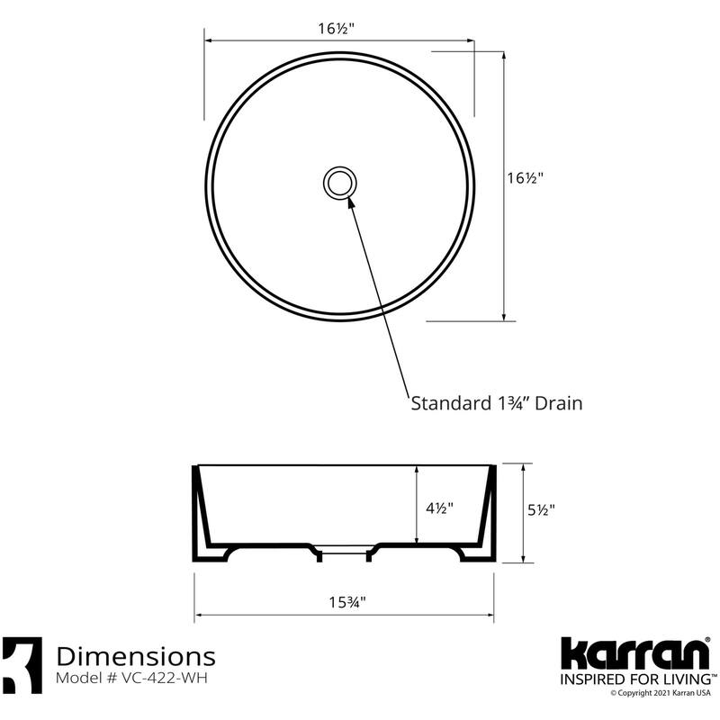 Karran USA VC-422 Valera 16-1/2" Circular Vitreous China Vessel
