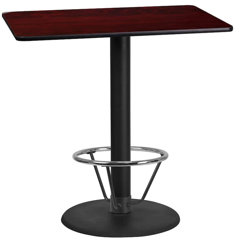 24'' x 42'' Rectangular Laminate Table Top with 24'' Round Bar Height Table Base - Mahogany