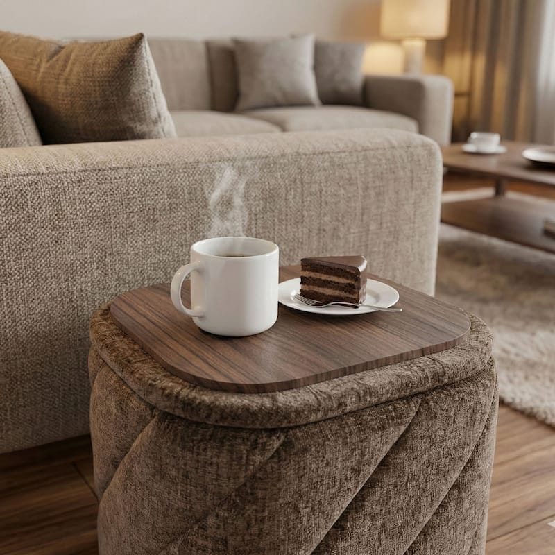 Square Diagonal Tufted Folding Storage Ottoman with Reversible Lid