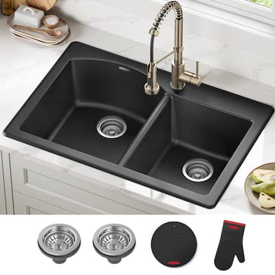 KRAUS Forteza Granite 33 inch 60/40 Undermount Drop-in Kitchen Sink