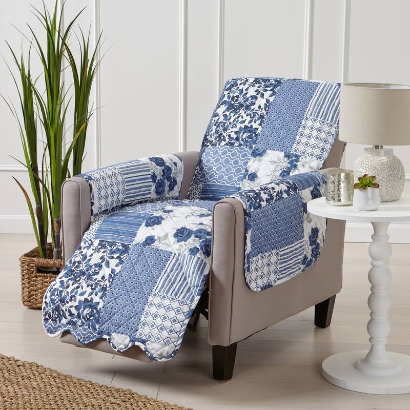 Reversible Recliner Cover Patchwork Pet Furniture Protector Slipcover - Navy