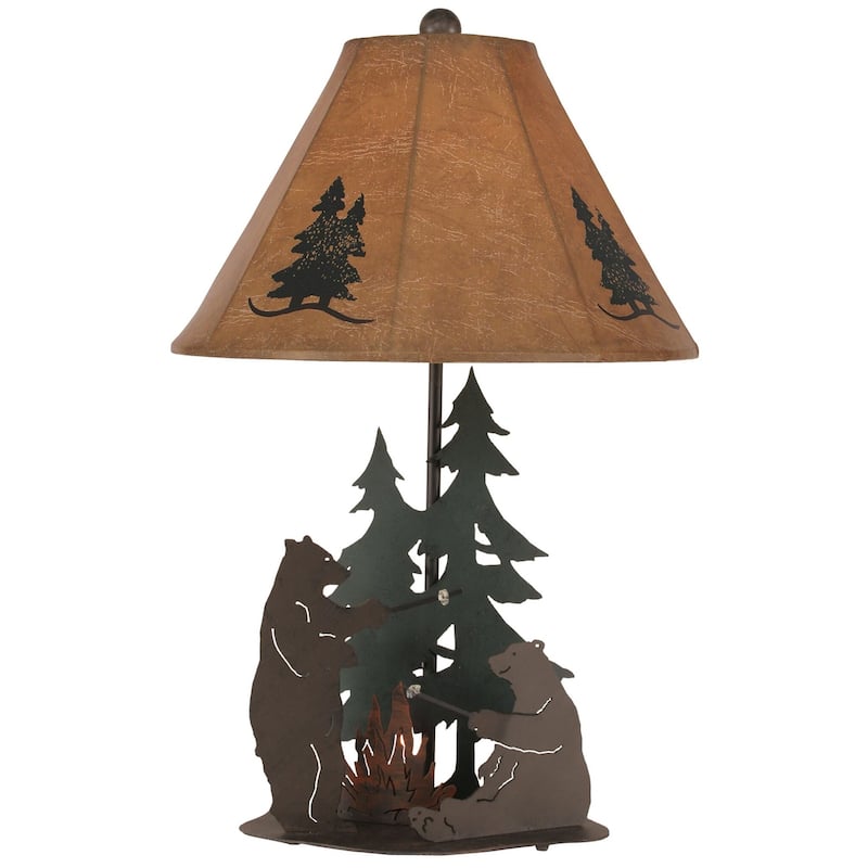 Rustic Iron Nature Scene Table Lamp with Nightlight