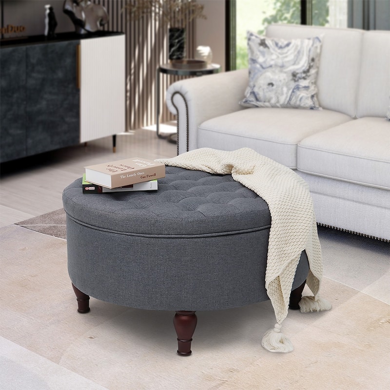 Maypex 32'' Tufted Round Storage Cocktail Ottoman