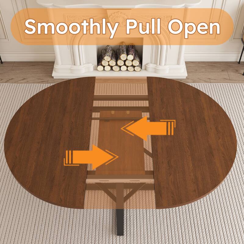 Extendable Round Dining Table, Kitchen Table with Open Wire Grid Shelf, Meeting Table for 4-8 People - Walnut