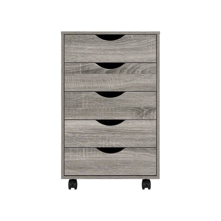 5 Drawers Chest, Wood Storage Dresser with Wheels, Craft Storage Organizer and Storage Drawer Office Drawer Unit