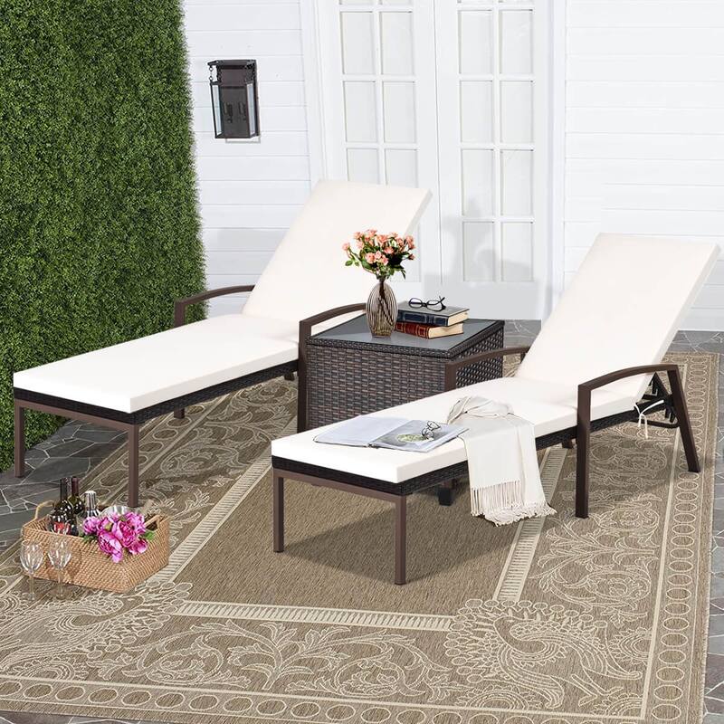 Costway Set of 2 Patio Rattan Chaise Lounge Chair Outdoor Reclining - See Details