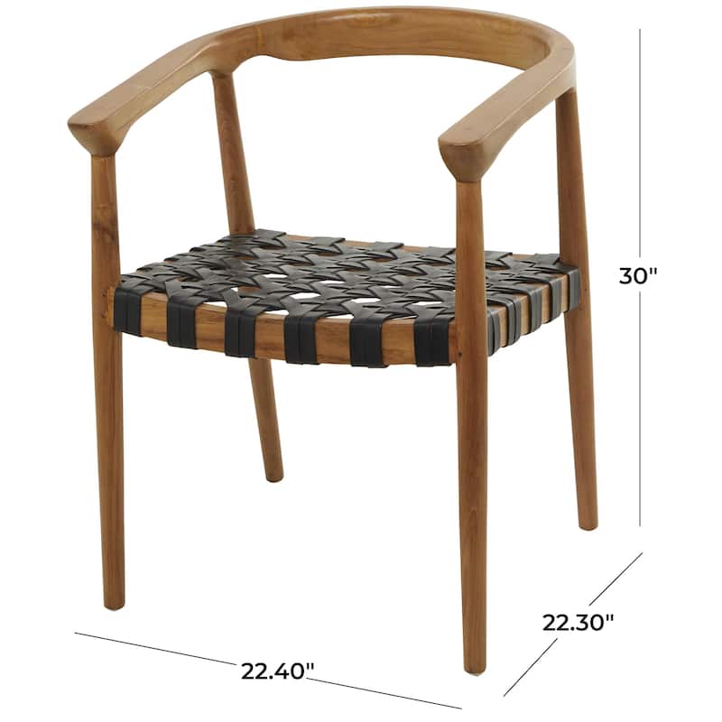 Teak Wood Handmade Woven Dining Chair with Armrests - Brown or Dark Brown- Roche River Decor