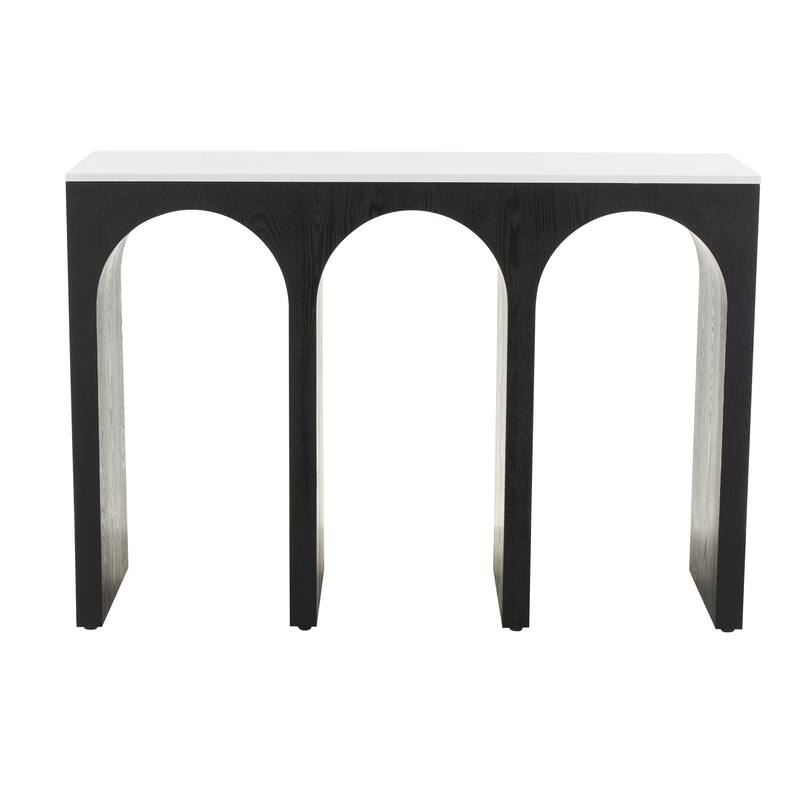 Wood Art Deco Arched Cutout Console Table with White Marble Tabletop - Black - Roche River Decor - 16"W x 47"L x 32"H