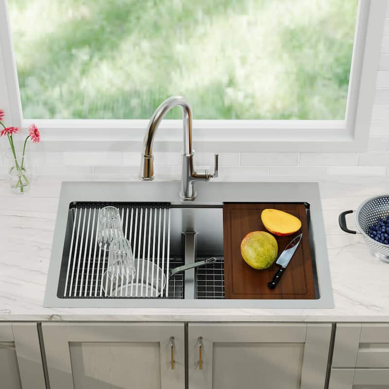 Karran Elite WST-28-PK1 Top Mount 33" Double Bowl Stainless Steel Workstation Kitchen Sink