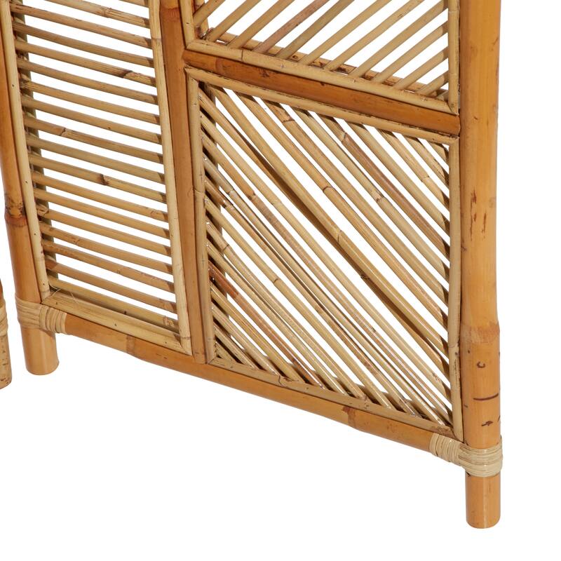 Wood Geometric Hinged Foldable Partition 3 Panel Room Divider Screen - Brown - Roche River Decor - 1"W x 52"L x 71"H