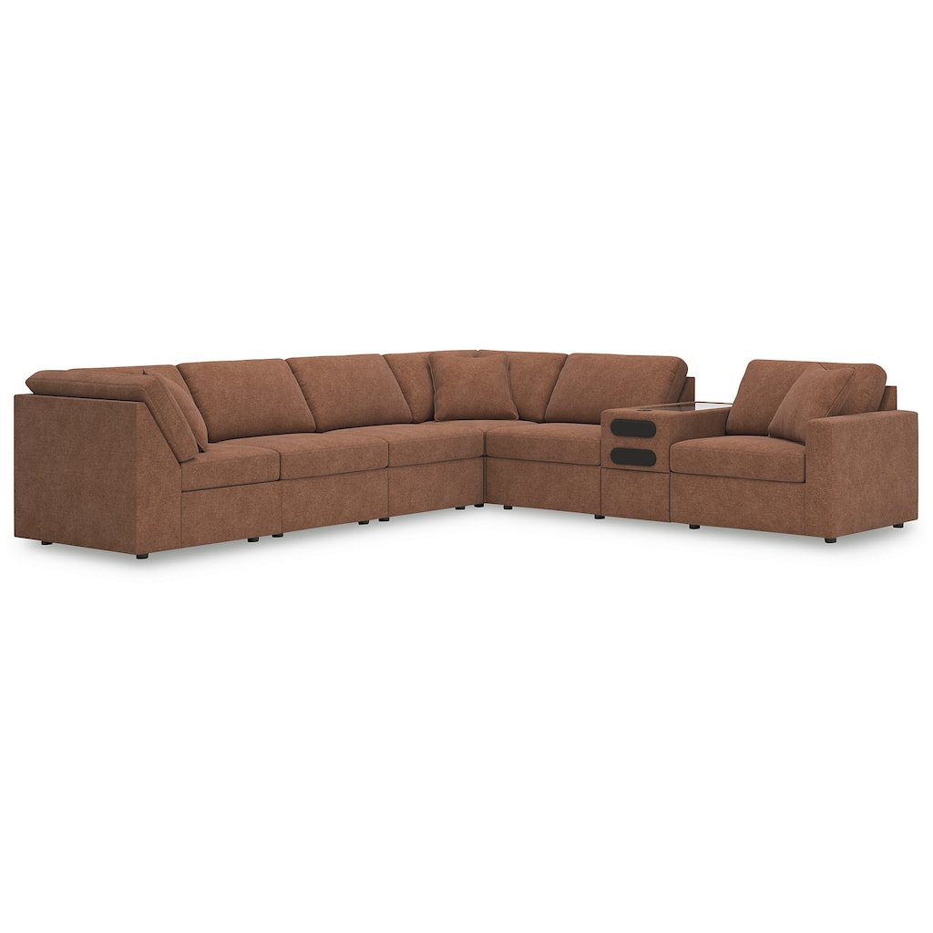Signature Design by Ashley Modmax Orange 7-Piece Sectional with Audio Console - 138"W x 86"D x 36"H
