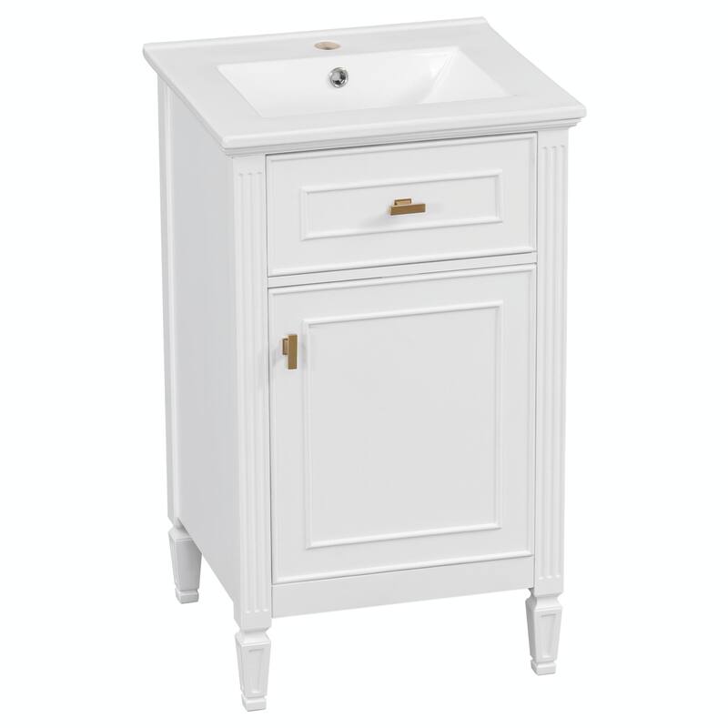 20" Bathroom Vanity, Sink with Solid Wood Legs, Adjustable Shelf, Tilt-Out Drawer