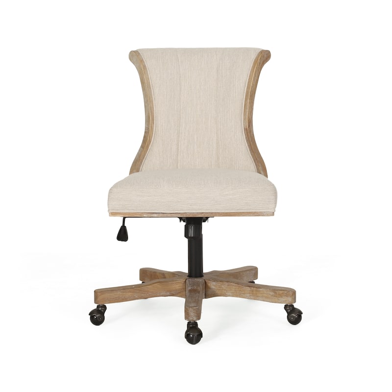 Roomfitters Upholstered Swivel Office Desk Chair with Adjustable Height and Wood Frame