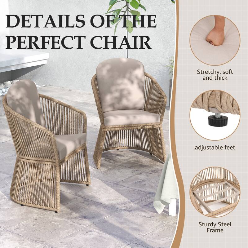 5 Pieces Outdoor PE Rattan Patio Dining Set with Round Tempered Glass Table